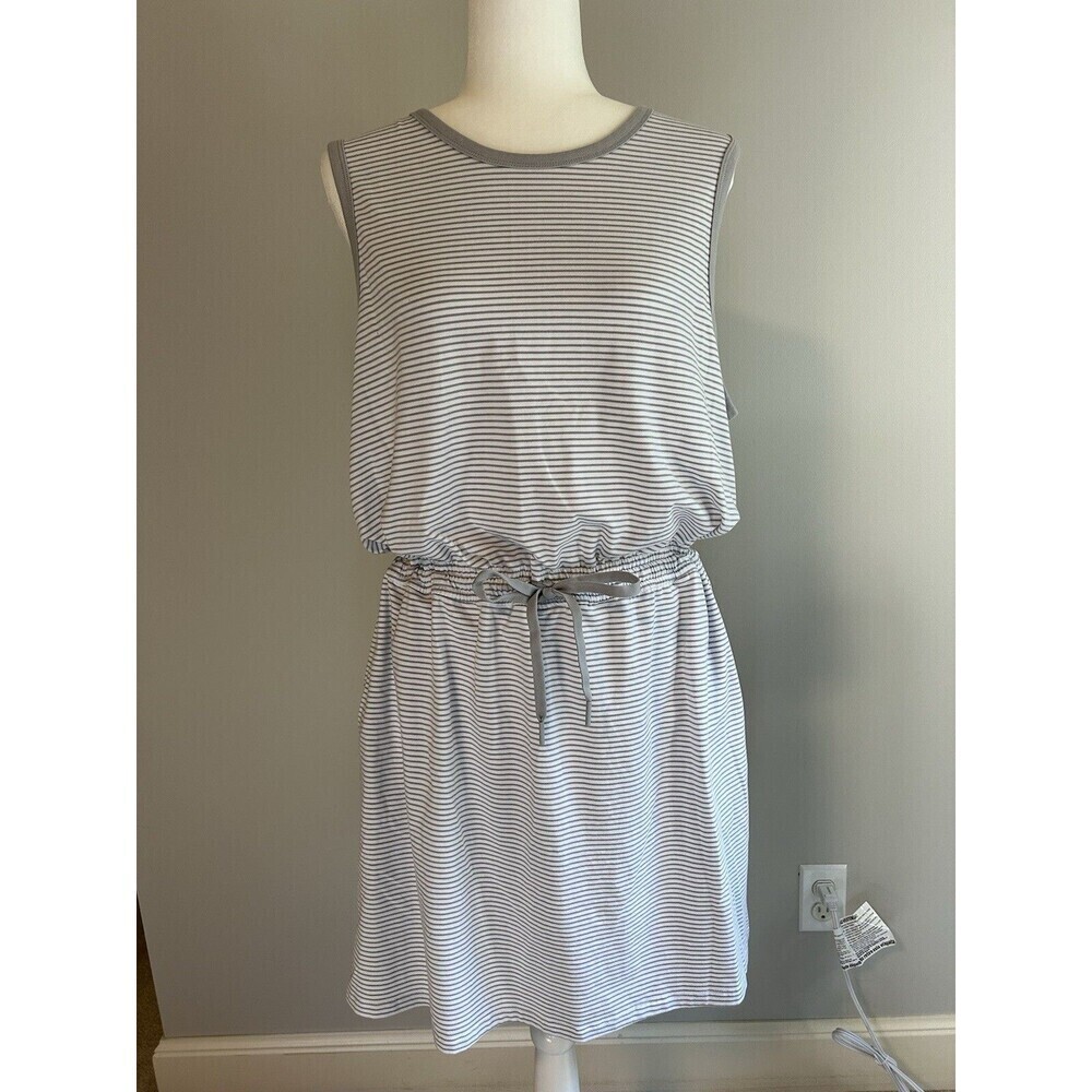 MEMBER’S MARK Tank Dress Grey/White Stripes Tie-Waist with Pockets Women’s XL